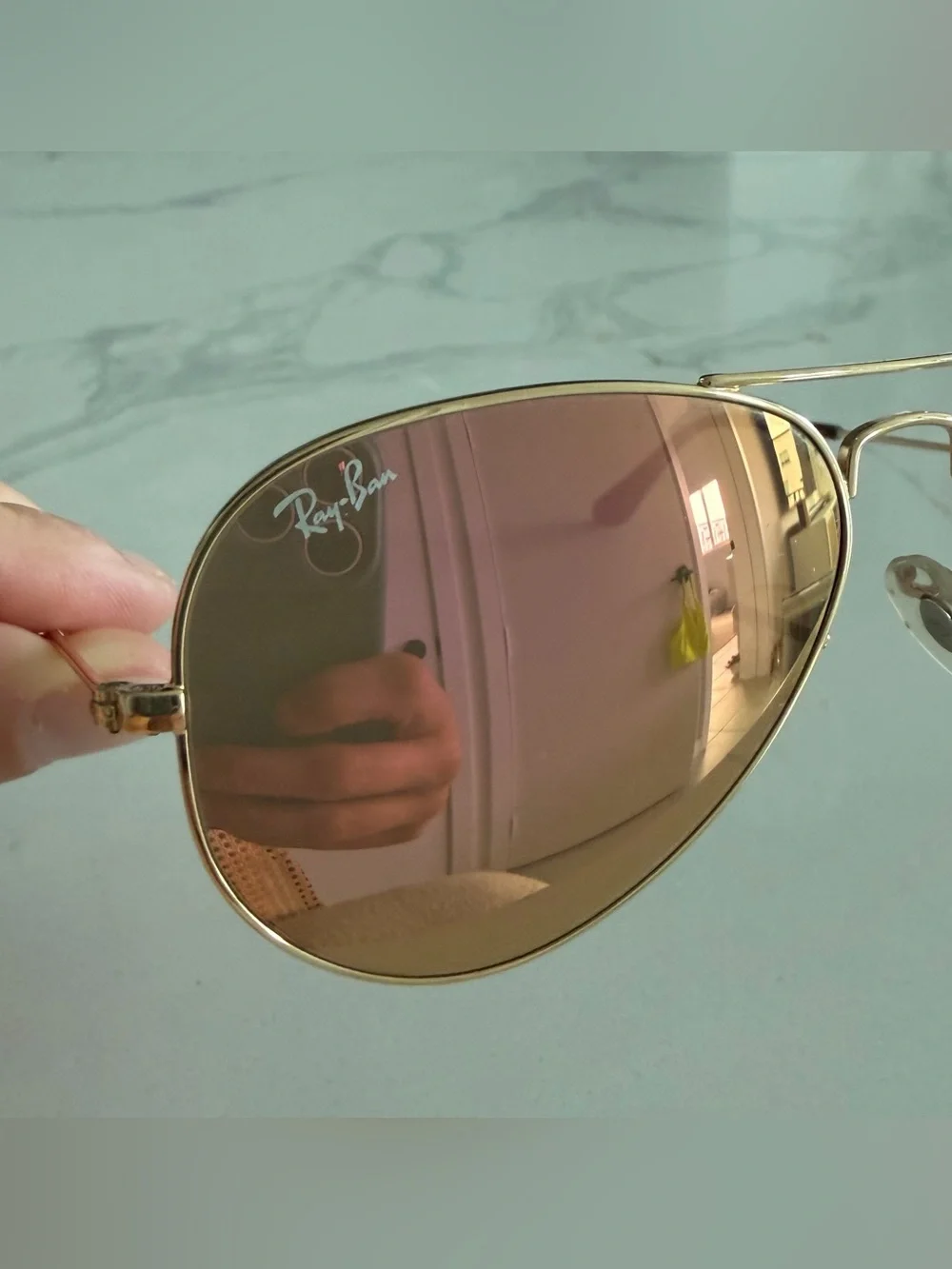 Ray-Ban Aviator Sunglasses with Pink Lenses and Gold Frame